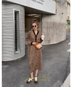 マキシ | レオパードワンピース 秋 レディース ヒョウ柄 Vネック ワンピース ロングワンピース 長袖ワンピース 大人 ゆったり 裾スリット 秋冬 30代40代50代 大きいサイズ