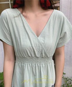 マキシ | ワンピース エスニック 綿麻 エスニックファッション 春ワンピ 夏ワンピ コットン リネン かわいい おしゃれ ハイウエスト バカンス 刺繍 Vネック リゾート 旅行