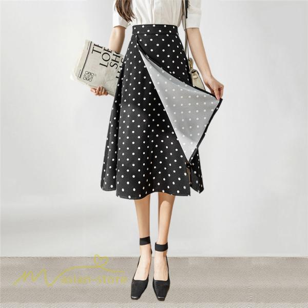 スカート | ロング 水玉 春夏 Aラインエレガント レディース 40代 ハイウェストボトムス 大人 通勤OL 体型カバー 20代 オシャレ30代 50代