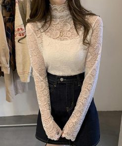 透かし編みトップス | トップス 総レース ハイネック カットソー インナー ペイズリー柄 レディース ブラウス シースルー セクシー おしゃれ