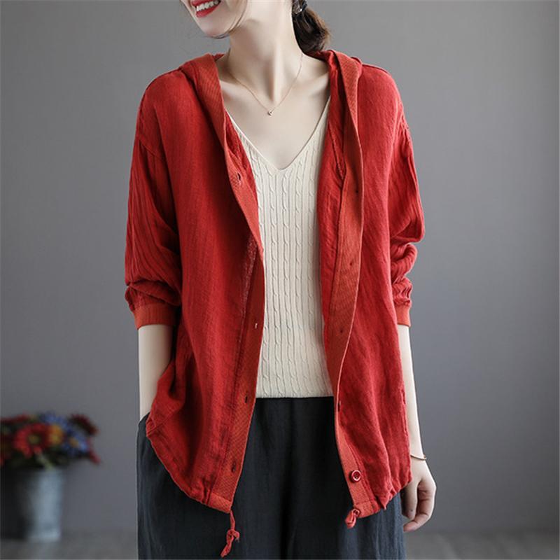 カーディガン | レディース 無地 UVカットー ライトアウター 秋コーデ 40代50代 きれいめ カジュアル フード付き エレガント 大きいサイズ 20代30代 麻混 秋服