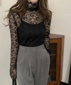透かし編みトップス | トップス 総レース ハイネック カットソー インナー ペイズリー柄 レディース ブラウス シースルー セクシー おしゃれ
