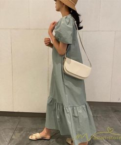 マキシ | ワンピース 半袖 レディース 夏服 ロングワンピース フレアワンピース ギャザー 無地 可愛い 大人 ワンピ 海 50代60代 お出かけ サマー 20代30代40代
