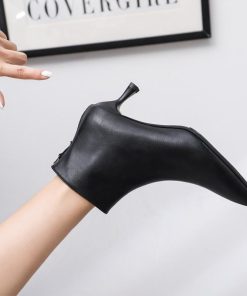 ショートブーツ | ブーツ ブーティー レザーブーティー ピンヒール ポインテッドトゥ シューズ 靴 スリップオン レディース 紐なし 黒ブーツ 大人 ミドルヒール 黒ブーティー 無地