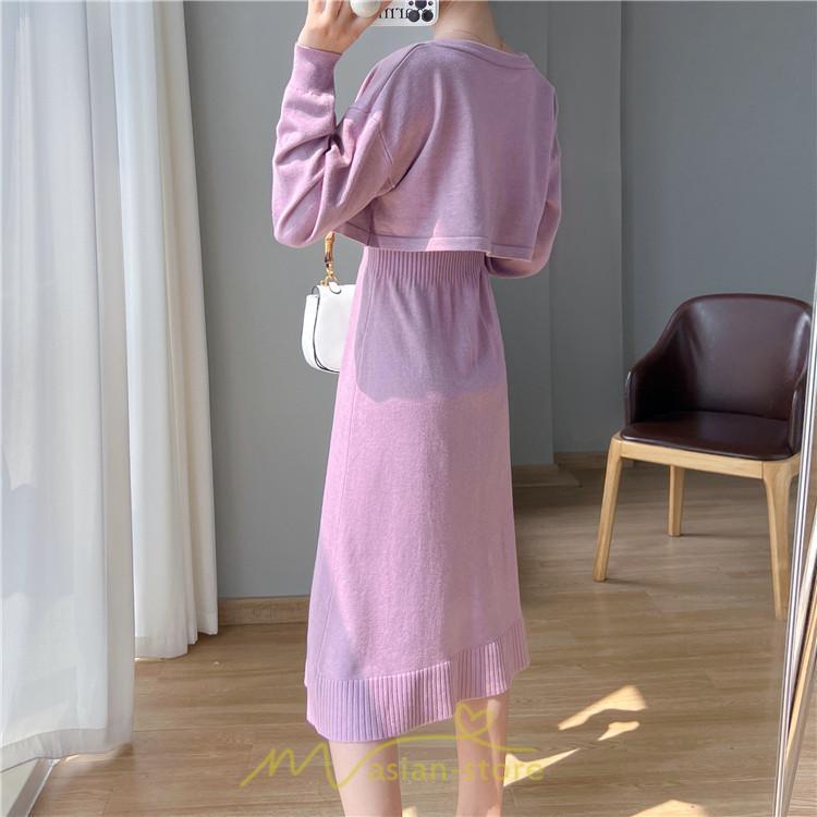 ニットワンピース | セットアップ レディース 秋冬 きれいめ ロング丈無地 20代30代40代50代 長袖 可愛い お出かけ 大人 通勤 韓国風 着痩せ