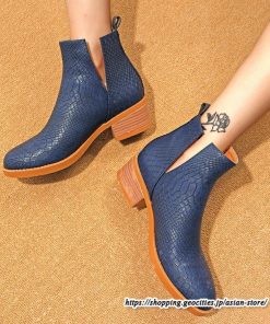 ショートブーツ | 大きいサイズ26.5cm レディース 上品 ブーツ 秋冬 春 チャンキーヒール 太ヒール シンプル ミドルヒール ブーティー 大人 スリッポン 黒ブーツ