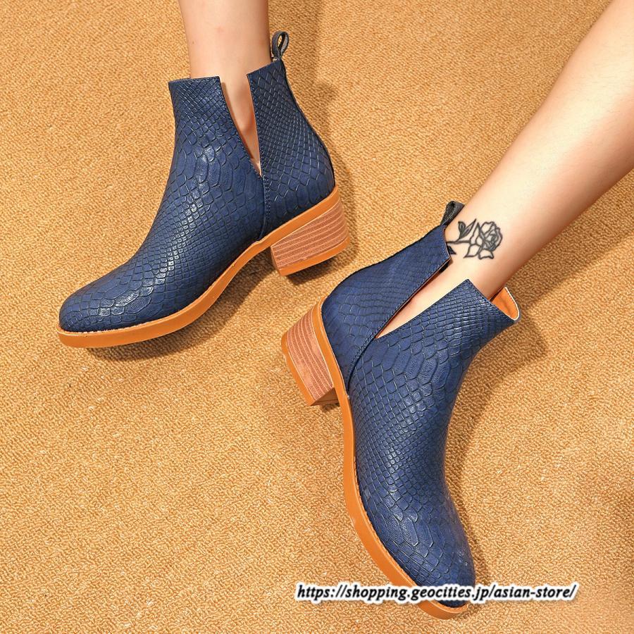 ショートブーツ | 大きいサイズ26.5cm レディース 上品 ブーツ 秋冬 春 チャンキーヒール 太ヒール シンプル ミドルヒール ブーティー 大人 スリッポン 黒ブーツ