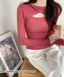 ニット・セーター | カットソー ニット レディース リブニット 長袖 秋冬 春 トップス スリム ストレッチ インナー 無地 長袖ニット プルオーバー 着痩せ 長袖カットソー 通学通勤
