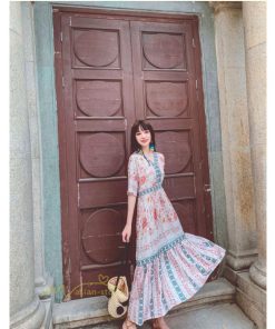 マキシ | 夏ワンピース ロングワンピース フレアワンピース 五分袖 落ち感 涼しい Vネック 大人 可愛い 旅行 パーティードレス お呼ばれワンピース 30代40代 ビーチ