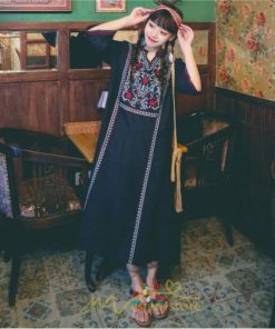 マキシ | 七分袖 ワンピース 綿麻ワンピース ロングワンピース レディース 夏秋 Aライン ゆったり 体型カバー おしゃれ きれいめ 休み 旅行 お出かけ 上品 刺繍 リゾート