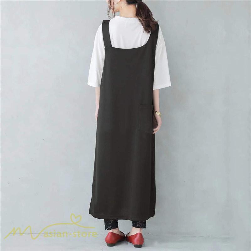 ノースリーブ | ノースリーブワンピース レディース 韓国風 無地 ワンピース ロングワンピース フリーサイズ カーキ ブラック 夏 お出かけ キャミワンピース 40代 30代 20代