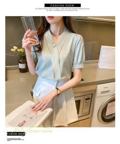 シャツ・ブラウス | レディースシャツ 半袖シャツ レディース 無地 Vネック サマーシャツ ブラウス 40代 大きいサイズ 着痩せ カジュアル 20代30代 オフィス フォーマル 韓国風