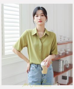 シャツ・ブラウス | ブラウス シャツ オフィス レディース 白 緑 半袖 ビジネス カジュアル 制服 事務服 コスプレ シフォン 柔らかい 華奢見え ファッション 2022新作 開襟 通勤 OL