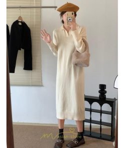 ニットワンピース | ワンピース 春 春服 レディース 長袖 ゆったり vネック 着痩せ 可愛い おしゃれ 大人フェミニン 女子会 通勤 デート お出かけ 秋冬