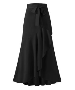 スカート | ロングマーメイドフレアセクシーウエストゴム ハイウエスト 無地 フェミニン ママ パーティー 二次会 ダンス お呼ばれ