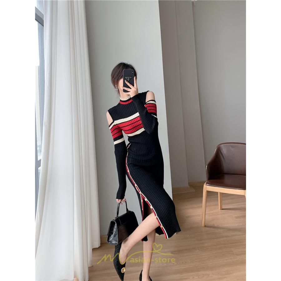 ニットワンピース | ワンピース 秋 秋服 レディース ニット ロングワンピース ロング 長袖 肩出し 秋冬 送料無料 セクシー フェミニン デート 春 お出かけ 結婚式 暖か 通勤