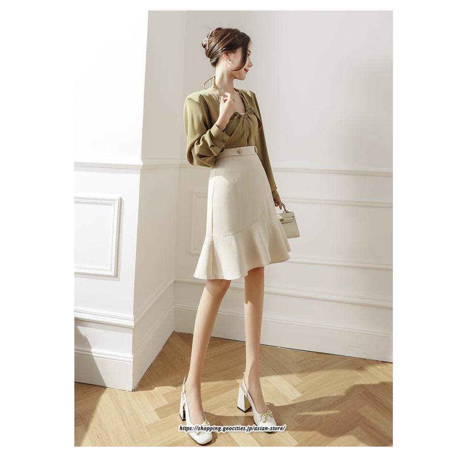 スカート | レディース ミニ膝上 マーメイド着痩せ フェミニン 優雅 上品 フリル 2022新作 韓国風 秋冬コーデ キレイめ 通勤 オシャレ 通学