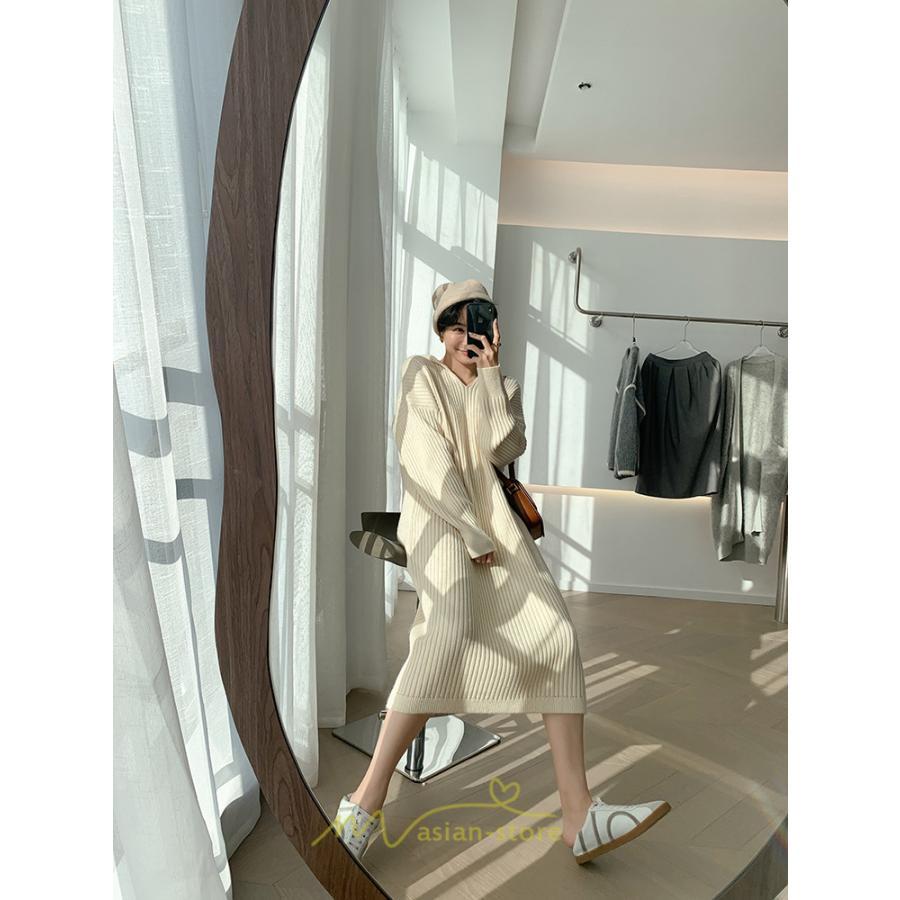 ニットワンピース | ワンピース 春 春服 レディース 長袖 ゆったり 秋 冬 ロング丈 可愛い おしゃれ 韓国風 着痩せ お出かけ 暖か 体型カバー 韓国ファッション