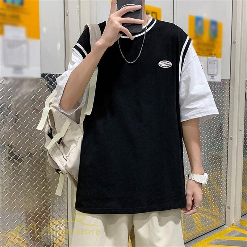 Tシャツ | Tシャツメンズ 重ね着風 半袖 Tシャツ おしゃれ ゆったり カジュアルシャツ クルーネック 新作 大きいサイズ 切り替え サマー上品 春夏 ファッション