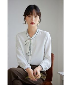 シャツ・ブラウス | ブラウス レディース 長袖 50代 白 シャツ ゆったり トップス きれいめ フォーマル 上品 フェミニン 高品質 20代 スカーフタイ 40代 通勤 シフォン OL 30代