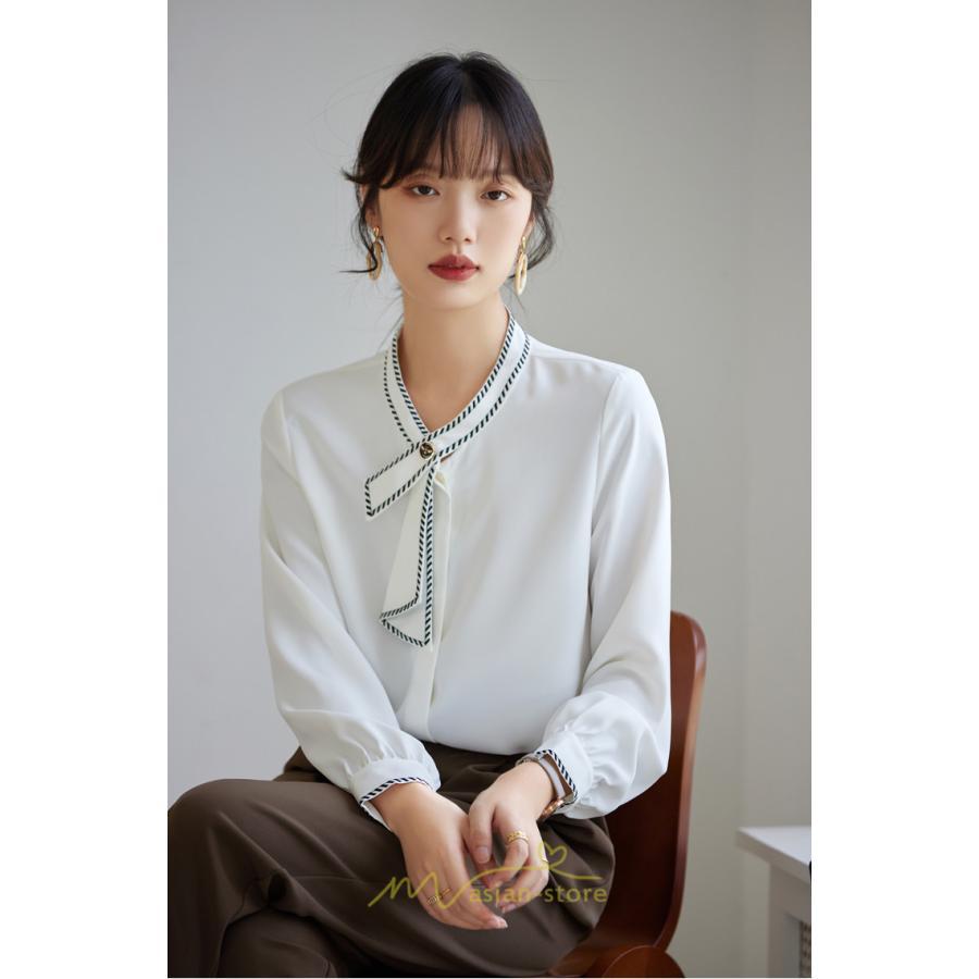 シャツ・ブラウス | ブラウス レディース 長袖 50代 白 シャツ ゆったり トップス きれいめ フォーマル 上品 フェミニン 高品質 20代 スカーフタイ 40代 通勤 シフォン OL 30代