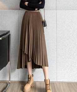 ロングスカート | 不規則裾 プリーツスカート ハイウエスト