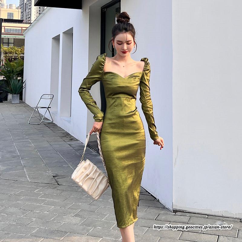 タイト | ワンピースタイトワンピース長袖 上品 セクシー高級感 ワンピース タイトワンピース ヒップアップ スリム 美ライン エレガント お呼ばれ シルエット