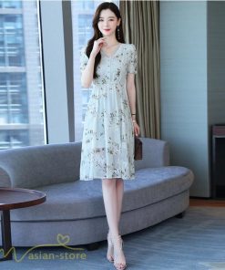 ミディアム | ワンピース レディース ミディアムワンピース 花柄 夏服 Aラインワンピース 上品 ミディアム丈 お出かけ 20代 30代 カジュアル 40代 エレガント 膝丈 Vネック