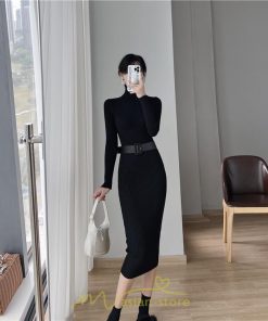 ニットワンピース | レディース 冬 きれいめ ニットフレア ロング おしゃれ タートルネック 秋冬 送料無料 可愛い 20代30代40代50代 ベルト付き おしゃれ 通勤