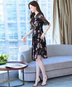 ミディアム | Aラインワンピース レディース 着痩せ 花柄 きれいめ おしゃれ 上品 20代 30代 40代 Vネック エレガント ワンピース 膝丈 上品 ミディアムワンピース サマー