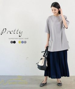 ｔシャツ・カットソー | カットソー Tシャツ レディース 着痩せ 無地 半袖 クルーネック おしゃれ フリーサイズ 6色展開 裾口スリット 夏新作 柔らか 体型カバー おしゃれ カジュアル