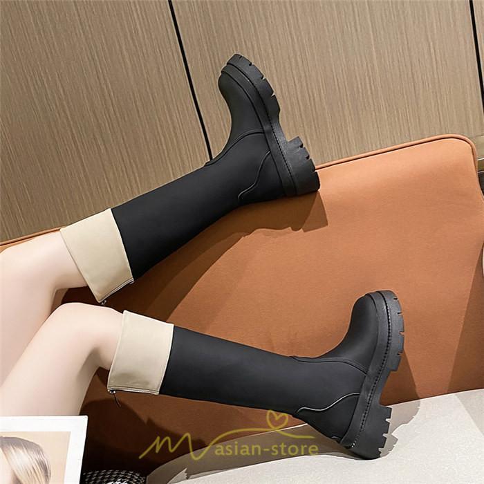 ロングブーツ | レディース ブーツ 厚底 歩きやすい 痛くない 定番 カジュアル 人気ブーツ ファスナー 黒 ブラック 美脚 おしゃれ オフホワイト 白 ブラウン