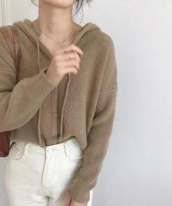 カーディガン | 韓国 ニットフード付き 秋