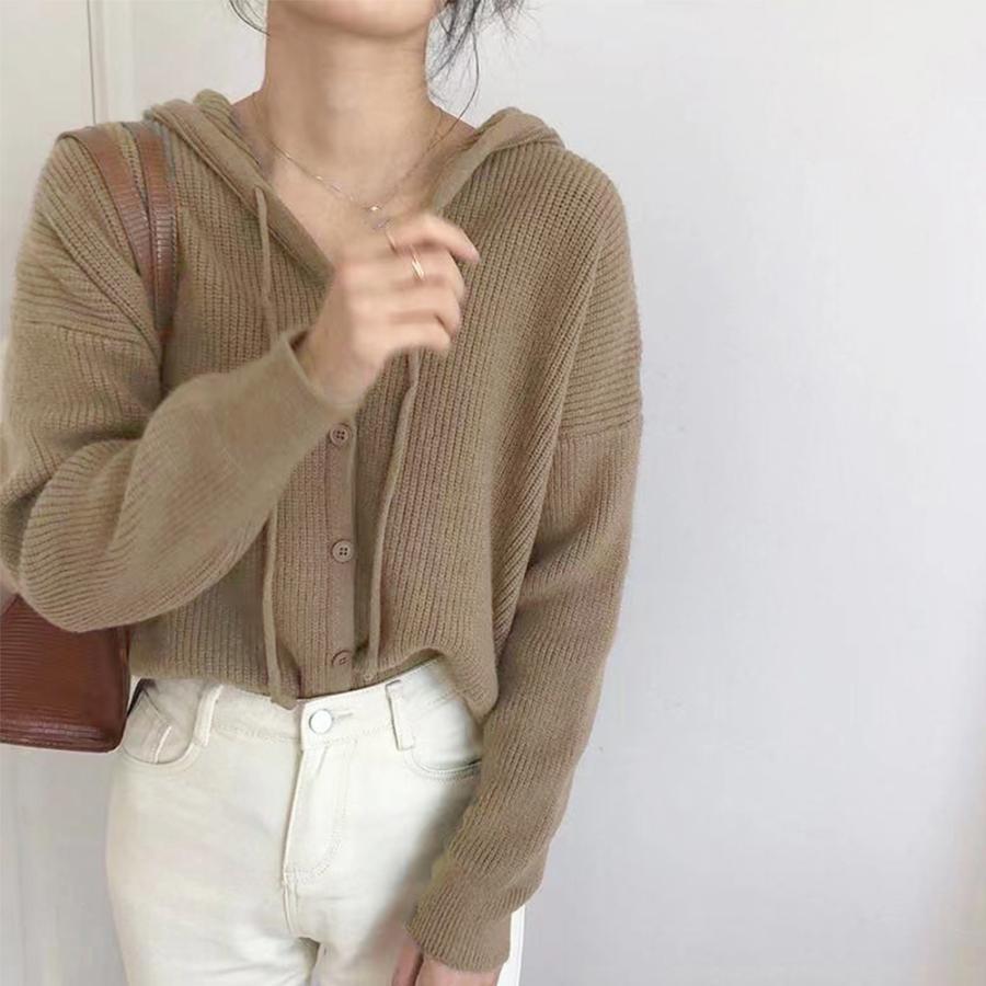 カーディガン | 韓国 ニットフード付き 秋