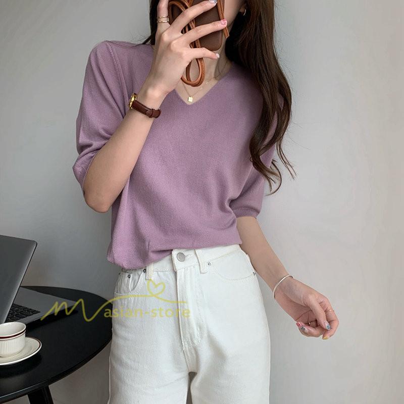 tシャツ・カットソー | Tシャツ レディース 半袖 トップス カジュアル Tシャツ 大きい ゆるTシャツ ゆるカットソー Vネック 20代30代40代50代 上品 上品 お出かけ 通勤通学 着回し