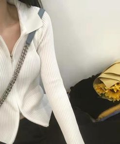 ニット・セーター | リブニットトップスレディースジップアップ