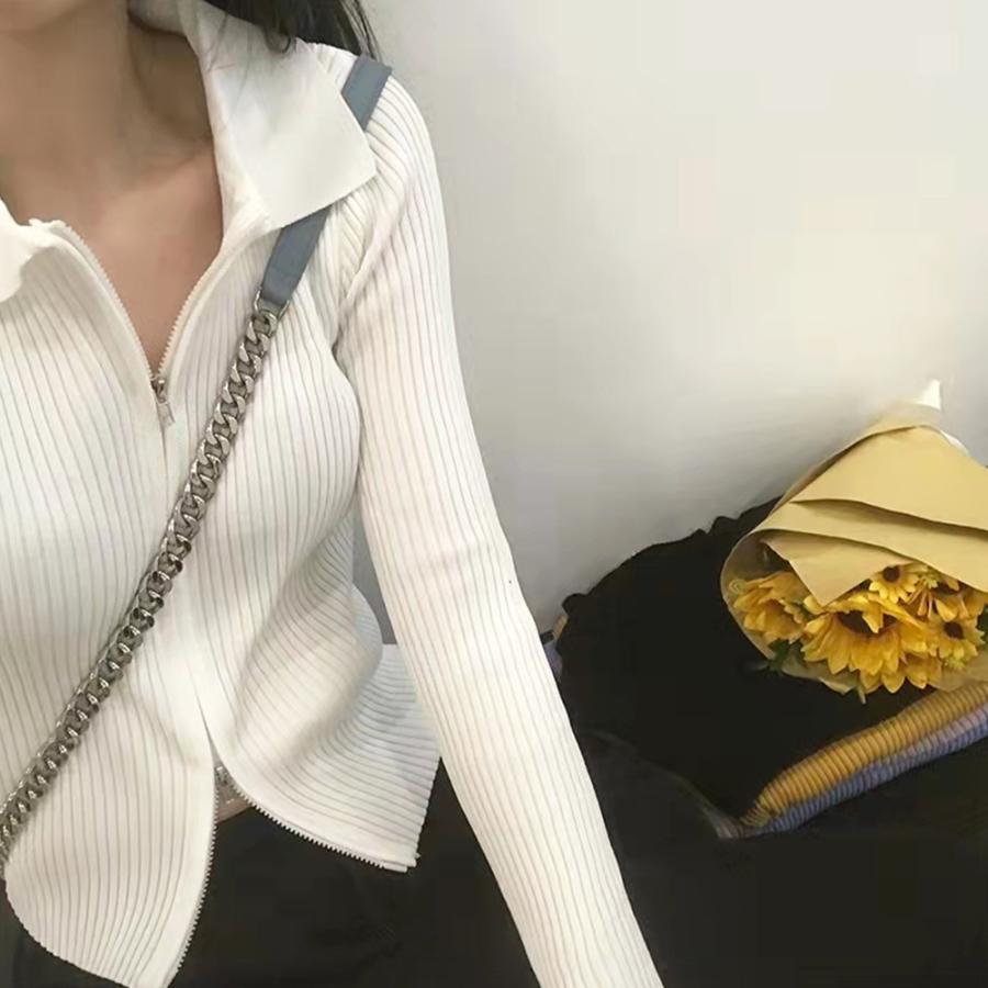 ニット・セーター | リブニットトップスレディースジップアップ