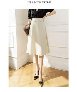 スカート | 無地 膝下 ひざ下 黒 緑 ベージュ ハイウエスト レディース Aライン 着痩せ 脚長効果 通勤 就活 日常 上品 OL エレガント オフィス ビジネス