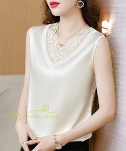 キャミソール タンクトップ | レディース トップス タンクトップ ノースリーブ 無地 『襟元レースデザインタンク』 Ｖネック Ｖネックタンク 20代30代40代50代 快適 アウター 着痩せ インナー