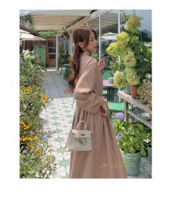 マキシ | ワンピース レディース 秋 冬 長袖 おしゃれ きれいめ フリル 可愛い 無地 ロング丈 ミモレ丈 ゆったり 2021 シンプル 秋新作 ゆったり 上品 カジュアル