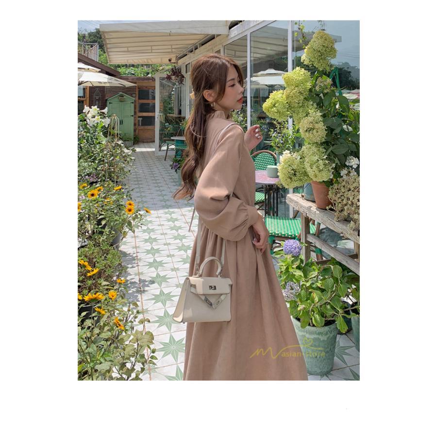 マキシ | ワンピース レディース 秋 冬 長袖 おしゃれ きれいめ フリル 可愛い 無地 ロング丈 ミモレ丈 ゆったり 2021 シンプル 秋新作 ゆったり 上品 カジュアル