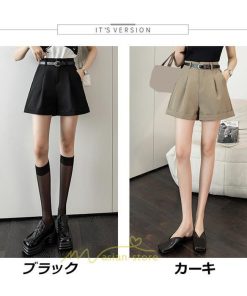 ショートパンツ | パンツ 無地 ベルト 美脚 カジュアル シンプル レディース 春 夏 ベルト付ボトムス お出かけ 日常 ズボン ゆったり 短パン