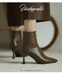 ブーツ | ショートブーティー ハイヒール レディース 可愛い おしゃれ 靴 美脚 脚長 通勤 秋 冬 サイドジッパー パンプス 大人 ピンヒール 高級感