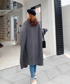 ニット・セーター | ロング丈 ケーブル編みカーデ 体型カバー 秋冬 韓国風 厚手 ニットカーディガン レディース コーディガン ライトアウター