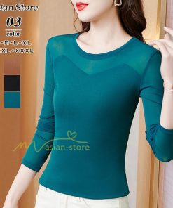 ｔシャツ・カットソー | トップス カットソー インナー Tシャツ レディース 長袖 透け感 春 夏 カシュクール 20代30代40代50代 着痩せ お出かけ フェミニン 無地人気 ママ カジュアル