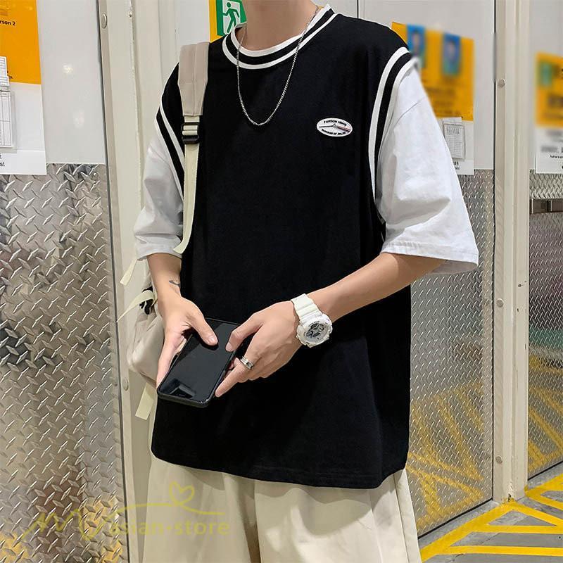 Tシャツ | Tシャツメンズ 重ね着風 半袖 Tシャツ おしゃれ ゆったり カジュアルシャツ クルーネック 新作 大きいサイズ 切り替え サマー上品 春夏 ファッション