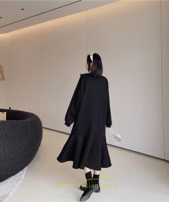 マキシ | スウェットワンピース 秋冬 レディース ロングワンピース ロングスウェット 裾切り替え 長袖ワンピース 30代60代 ゆったり 大人40代 黒ワンピース 大きいサイズ