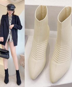 ショートブーツ | ニットソックスブーツ ポインテッドトゥ