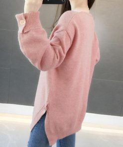 ニット・セーター | Vネック ニット ニットトップス プルオーバー 無地 ニットセーター スリット入り 秋冬 ニットソー レディース