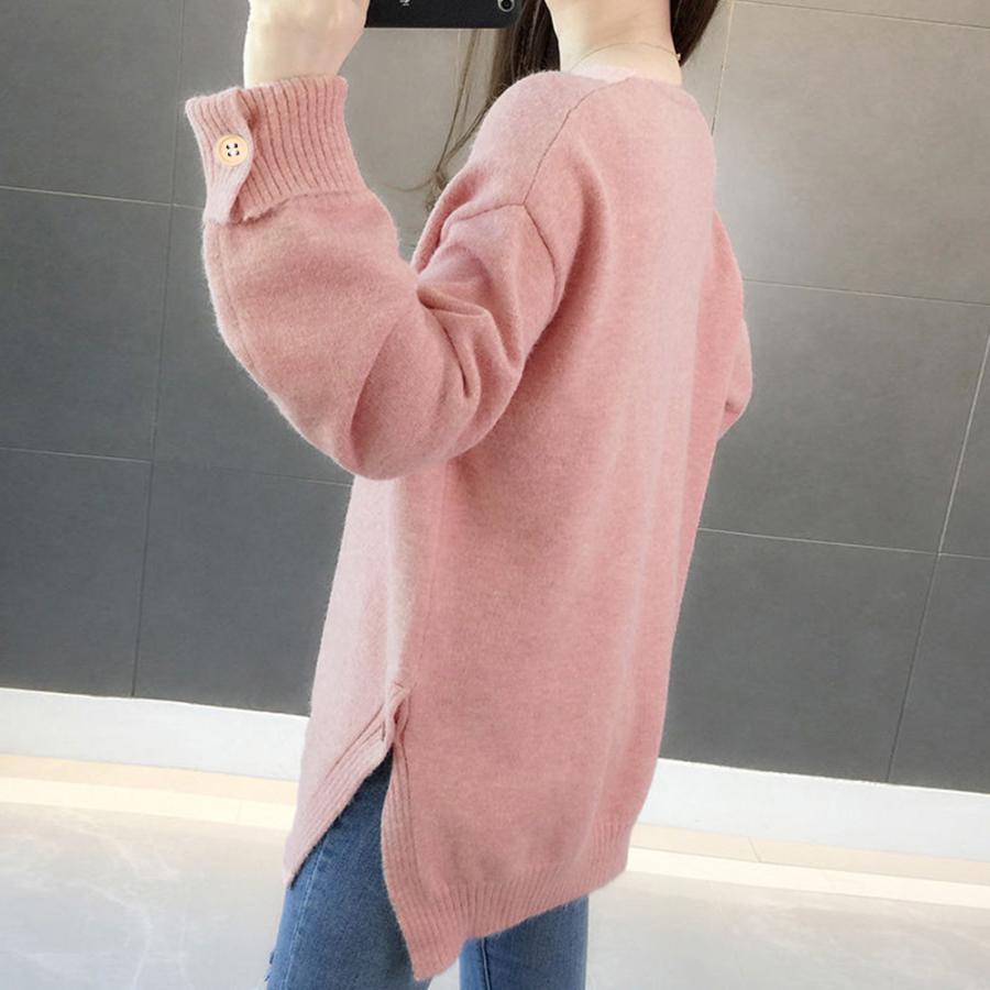 ニット・セーター | Vネック ニット ニットトップス プルオーバー 無地 ニットセーター スリット入り 秋冬 ニットソー レディース